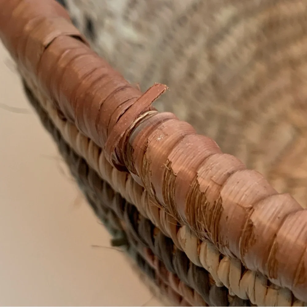 Vintage African Hausa Coiled Woven Grass Basket Bowl 11.5”